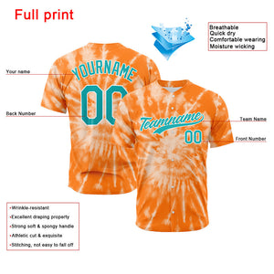 Camiseta de béisbol con dise?o personalizado de estampado completo y te?ido anudado en color naranja