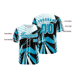 Camiseta de béisbol azul claro personalizada con botones para hombre mujer adulto y joven Nombre número y logotipo impresos