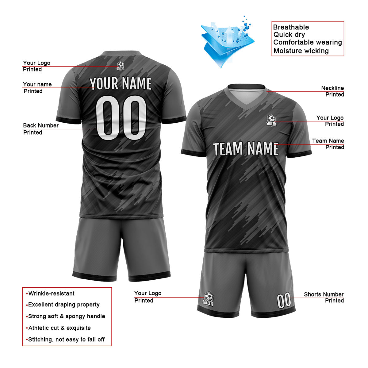 Conjunto personalizado de camiseta gris para niños y adultos