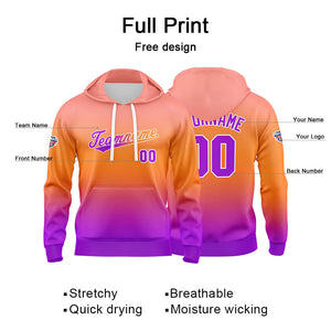 Sudadera con capucha personalizada con degradado para hombre-mujer-niña o niño Estampa tu logotipo-nombre o número en color naranja y morado