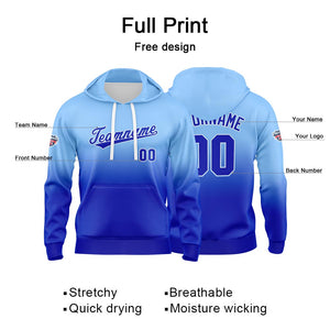 Sudadera con capucha personalizada con degradado para hombre-mujer-niña o niño Estampa tu logotipo-nombre o número en azul claro y azul real