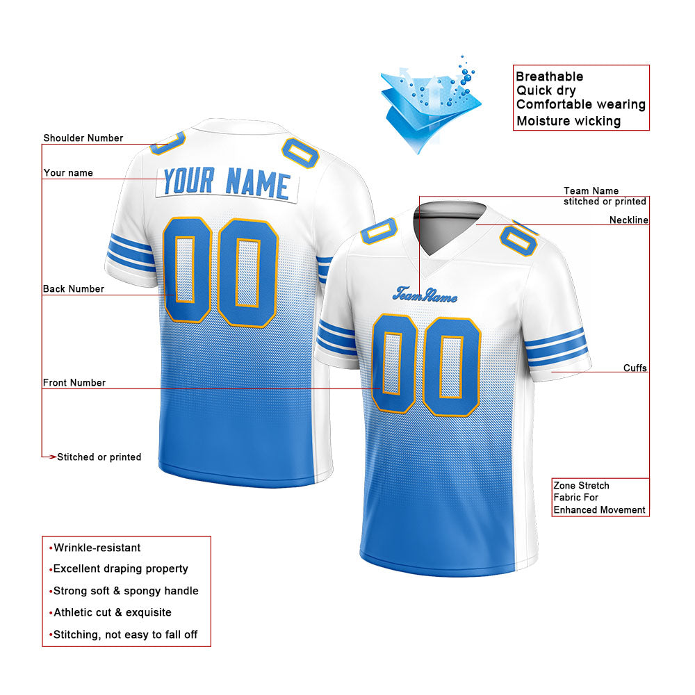 custom authentic gradient fashion football jersey white-light blue