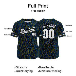 Camiseta de béisbol negra con dise?o personalizado estampado completo