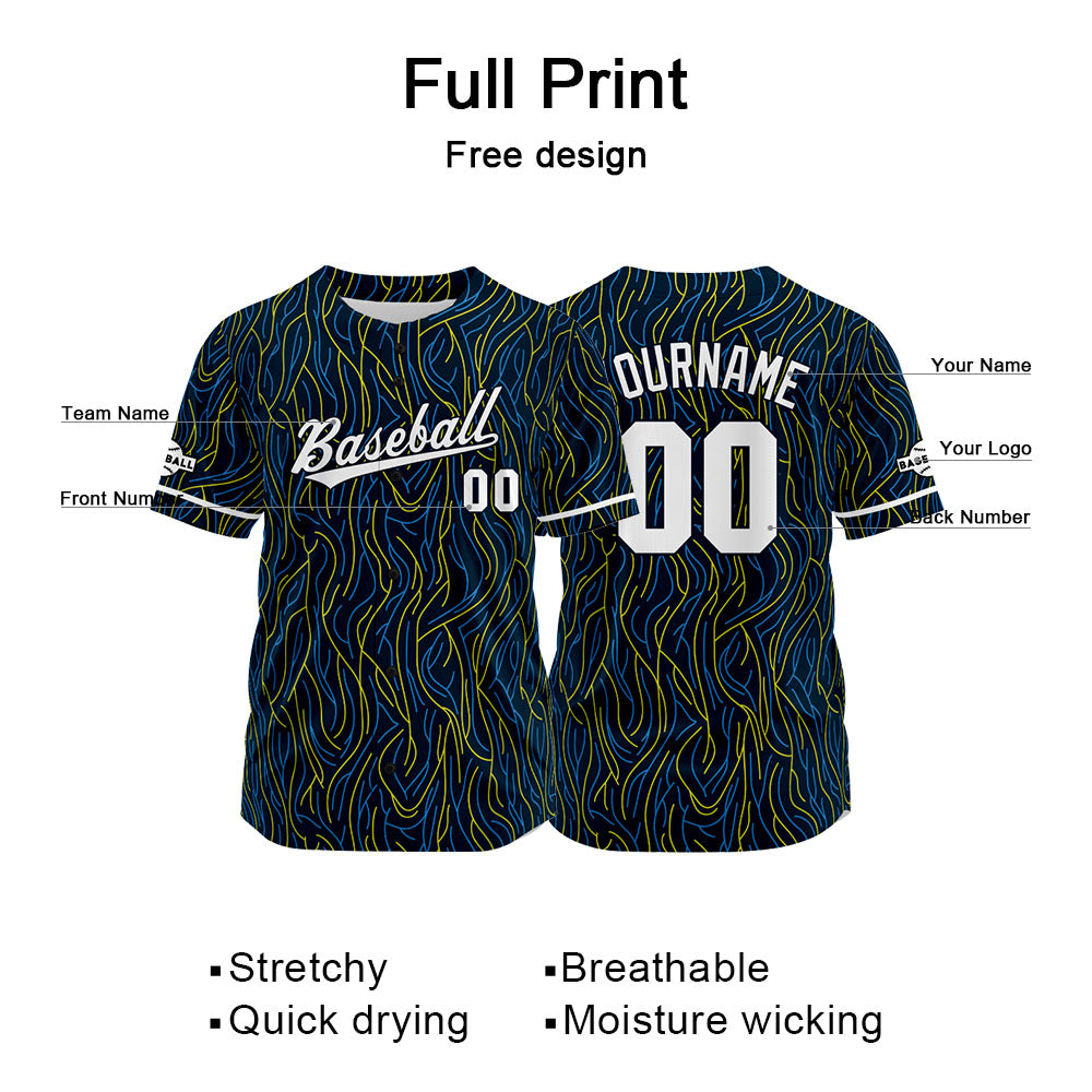 Camiseta de béisbol negra con dise?o personalizado estampado completo