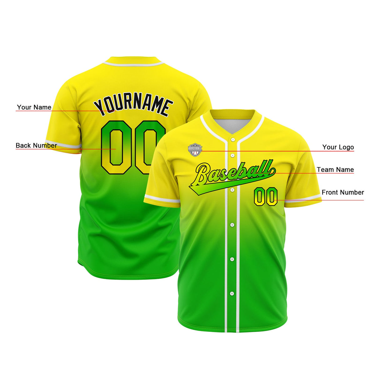 Camisetas de béisbol personalizadas con degradado nombre número y logotipo