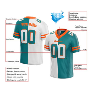 custom authentic split fashion football jersey aqua-white-orange mesh