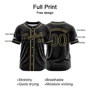 Camiseta de béisbol negra personalizada con botones para hombre mujer adulto y joven Nombre número y logotipo impresos