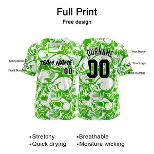 Camiseta de béisbol personalizada para hombres mujeres ni?os y jóvenes con bordados e impresión en verde y blanco