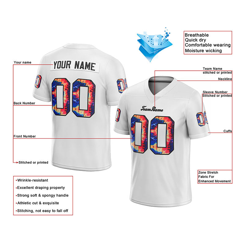 team customized authentic tie dye football jersey white-black mesh