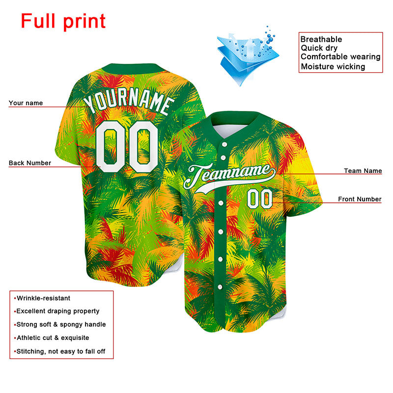 custom full print design authentic tropical palm baseball jersey