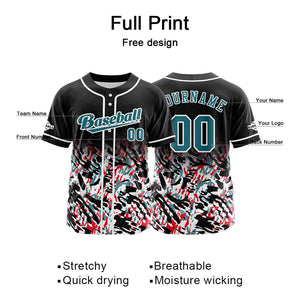 Camiseta de béisbol negra personalizada con botones para hombre mujer adulto y joven Nombre número y logotipo impresos