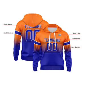 Sudadera con capucha personalizada con degradado para hombre-mujer-niña o niño Imprime tu logotipo-nombre y número Color naranja y azul marino