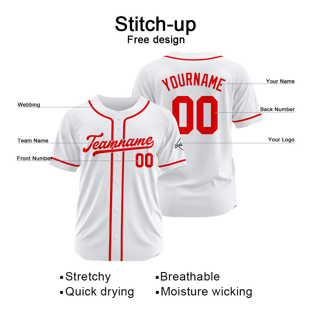 Camiseta de béisbol personalizada con diseño bordado & estilo hip hop & color blanco y rojo