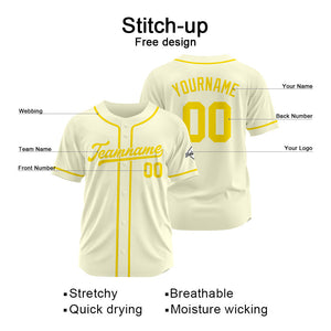 Camiseta de béisbol personalizada con diseño bordado & estilo hip hop & color crema y amarillo