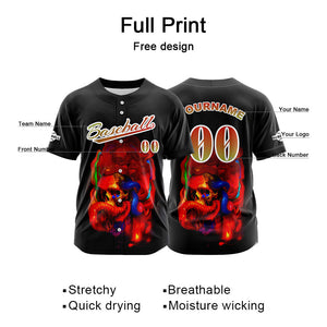 Camiseta de béisbol negra personalizada con botones para hombre mujer adulto y joven Nombre número y logotipo impresos