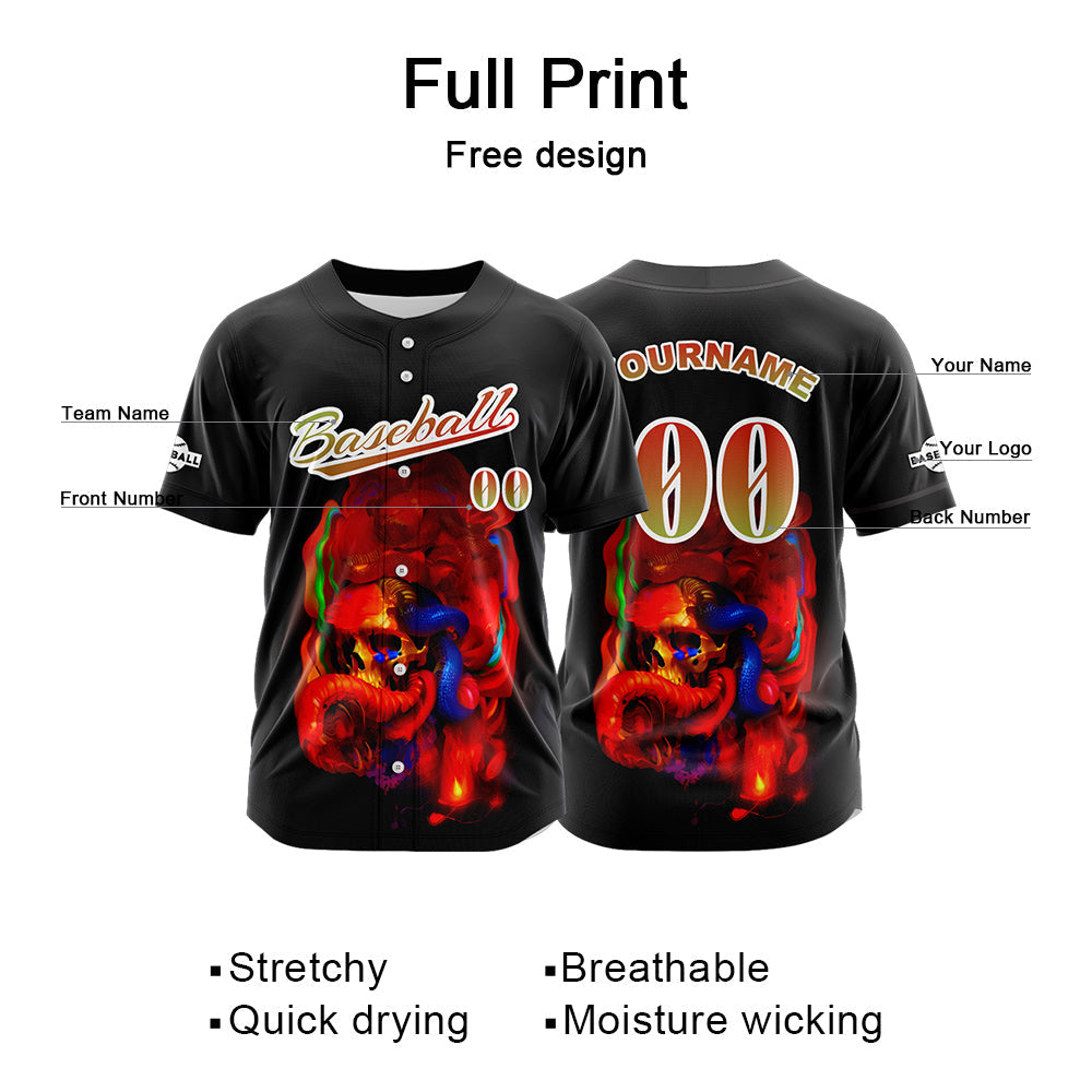 Camiseta de béisbol negra personalizada con botones para hombre mujer adulto y joven Nombre número y logotipo impresos