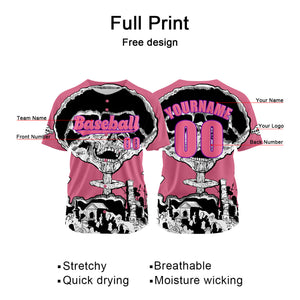 Camiseta de béisbol rosa personalizada con nombre número y logotipo personalizados