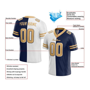 custom authentic split fashion football jersey navy-white-gold mesh