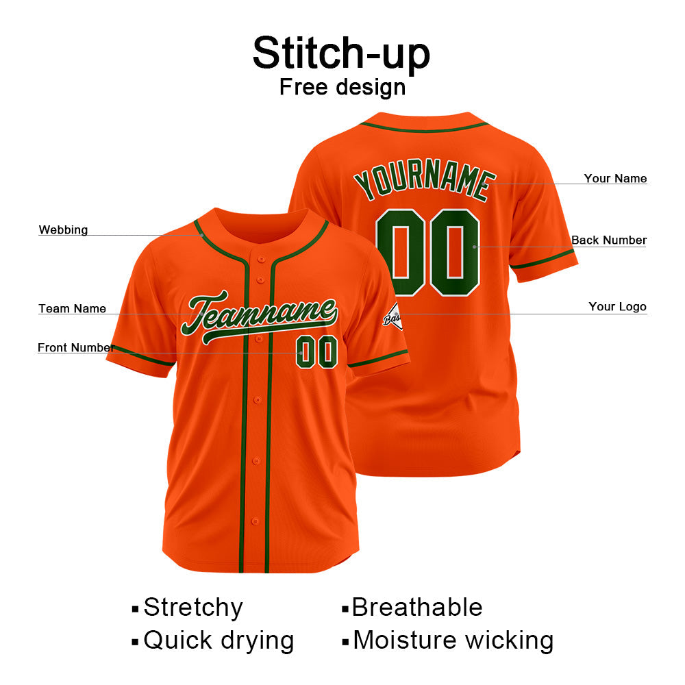 Camiseta de béisbol personalizada con diseño bordado & estilo hip hop & color naranja y verde oscuro