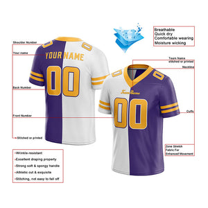 custom authentic split fashion football jersey purple-white-yellow mesh