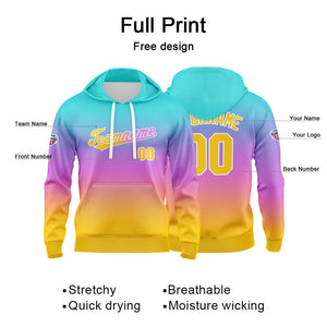 Sudadera con capucha personalizada con degradado para hombre-mujer-niña o niño Estampa tu logotipo-nombre o número en azul-morado o naranja