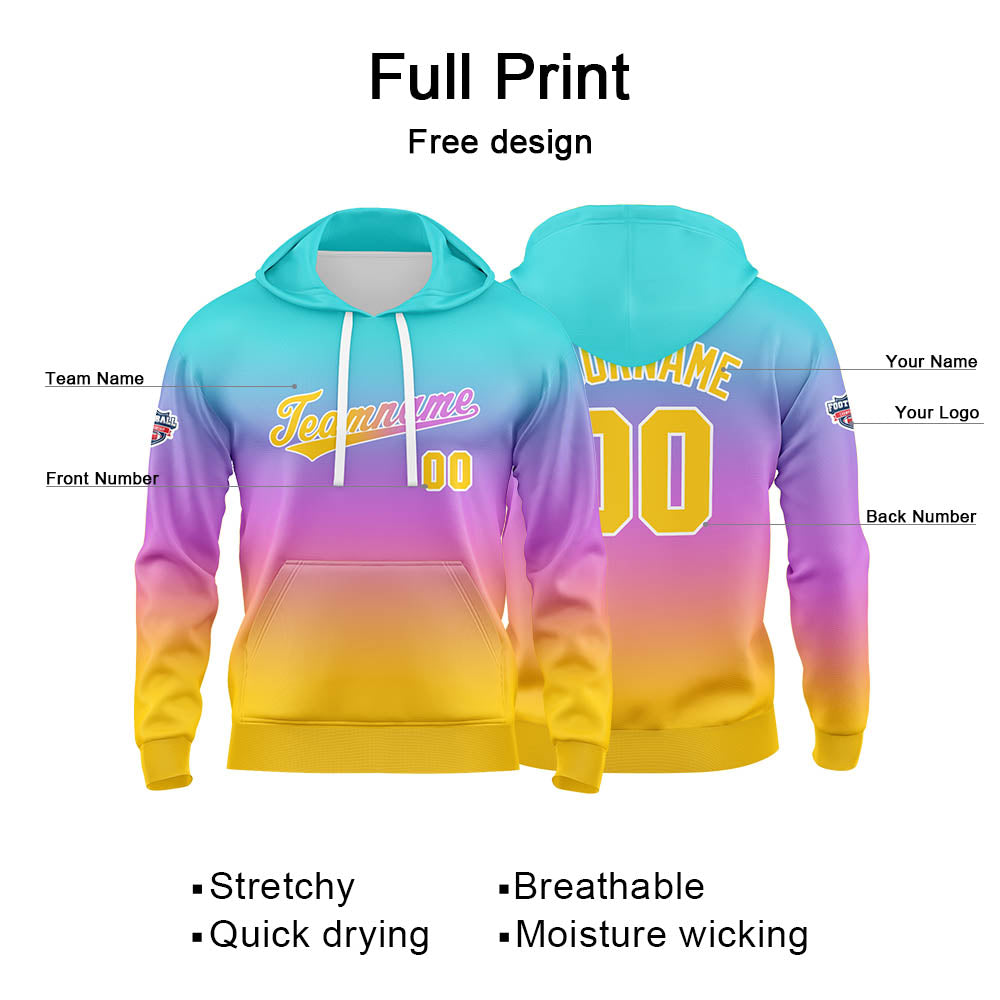 Sudadera con capucha personalizada con degradado para hombre-mujer-niña o niño Estampa tu logotipo-nombre o número en azul-morado o naranja