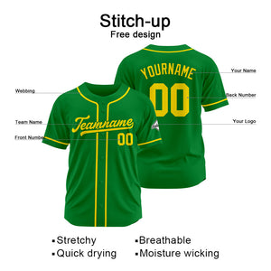 Camiseta de béisbol personalizada con diseño bordado & estilo hip hop & color verde Kelly y amarillo