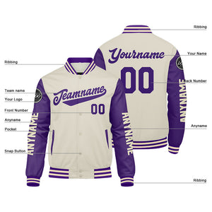 Chaquetas universitarias personalizadas color crema púrpura para hombres & mujeres y jóvenes & Chaquetas Letterman personalizadas