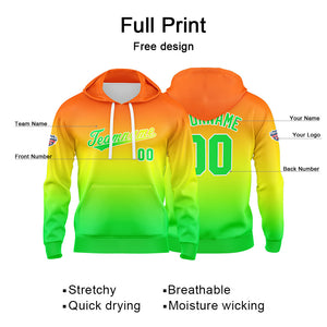 Sudadera con capucha personalizada con degradado para hombre-mujer-niña o niño Estampa tu logotipo-nombre o número en naranja-amarillo y verde