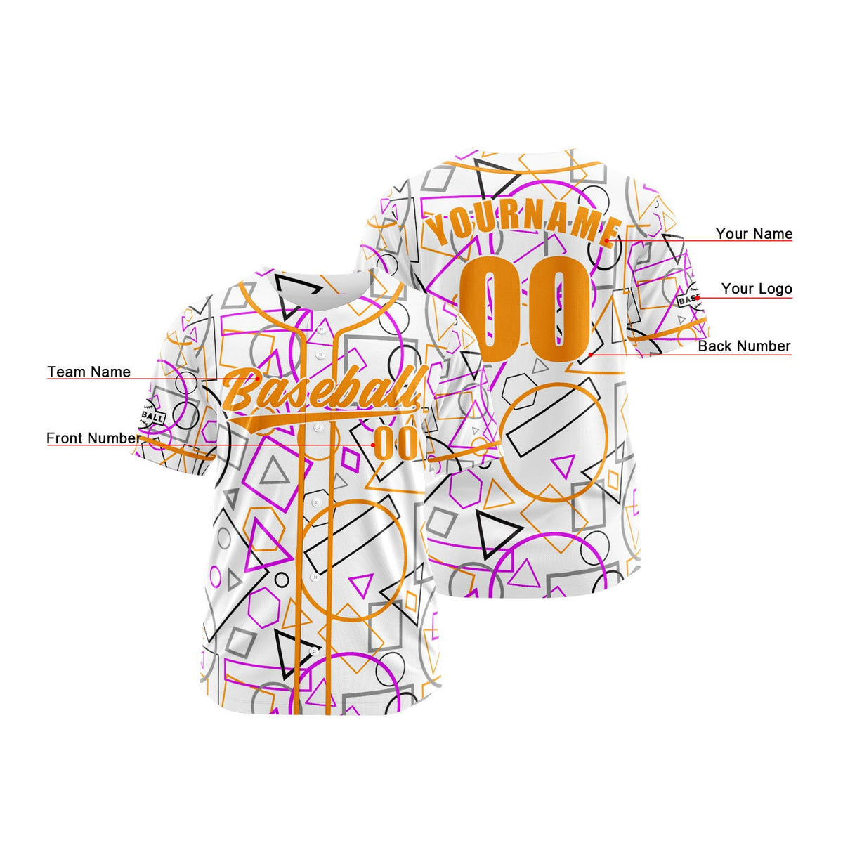 Camiseta de béisbol personalizada blanca y naranja con botones para hombre mujer adulto y joven Estampado de nombre número y logotipo