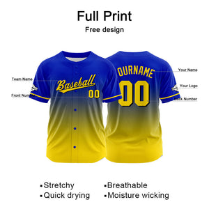 Camiseta de béisbol con dise?o personalizado estampado completo en amarillo y azul