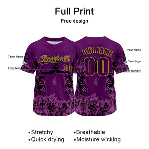 Camiseta de béisbol morada personalizada con nombre número y logotipo personalizados