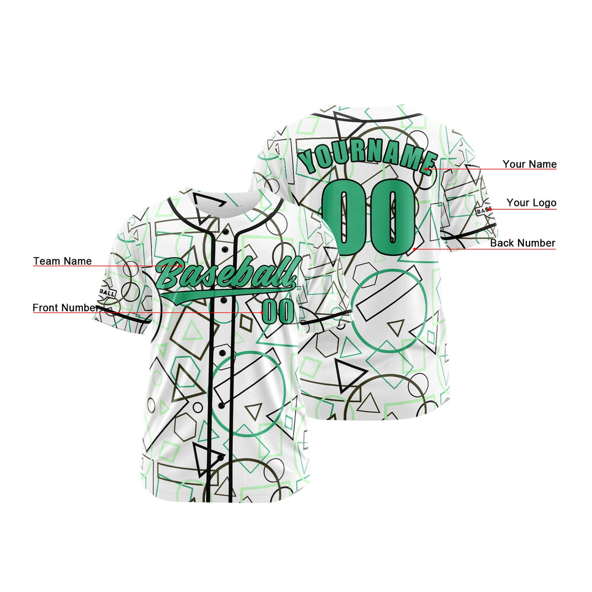 Camiseta de béisbol personalizada blanca y verde con botones para hombre mujer adulto y joven Estampado de nombre número y logotipo