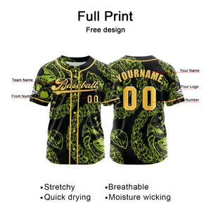 Camiseta de béisbol personalizada amarilla y verde con botones para hombre mujer adulto y joven Estampado de nombre número y logotipo