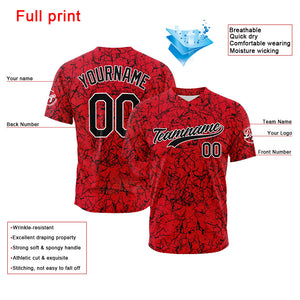 Camiseta de béisbol roja con dise?o personalizado estampado a todo color