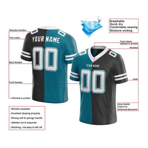 custom authentic split fashion football jersey black-teal-white mesh