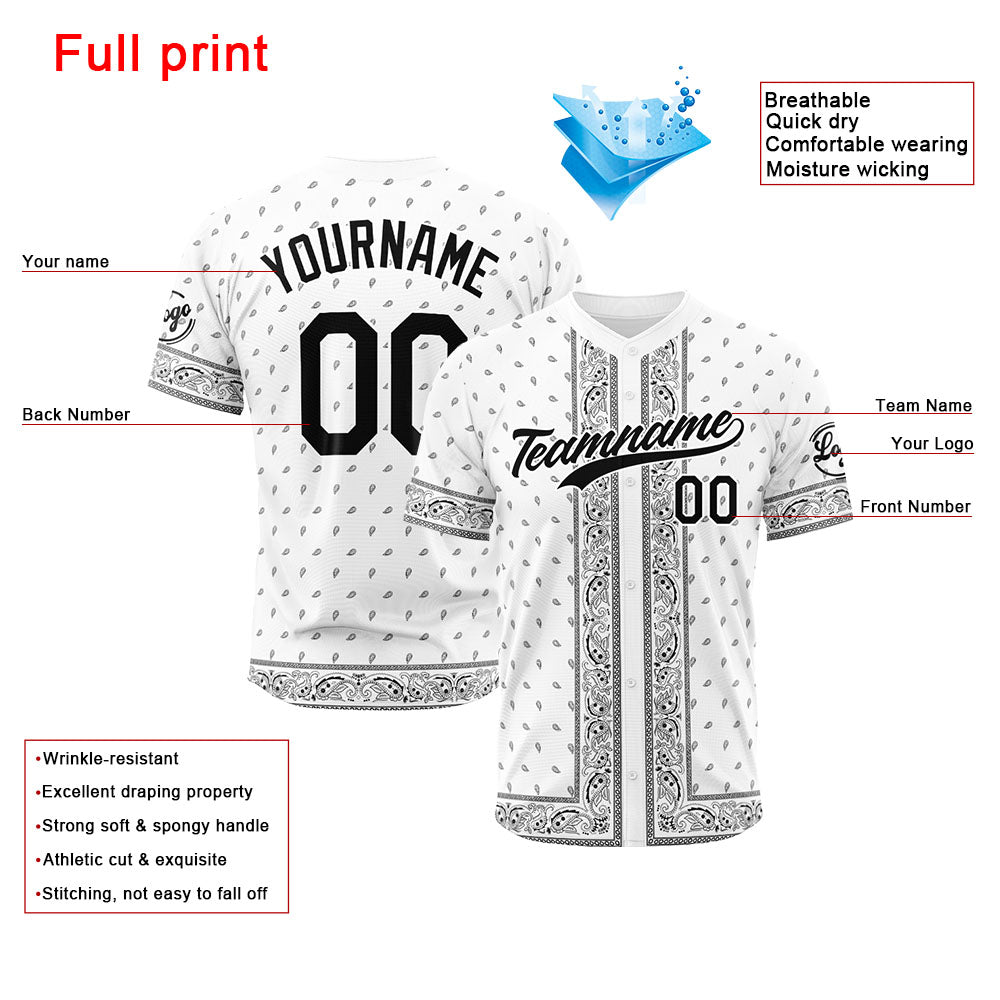Pa?uelo de béisbol con dise?o personalizado estampado a todo color - Blanco