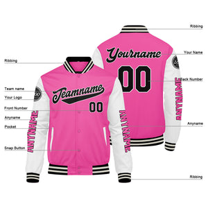 Chaquetas universitarias personalizadas en rosa y blanco para hombres & mujeres y jóvenes & Chaquetas Letterman personalizadas