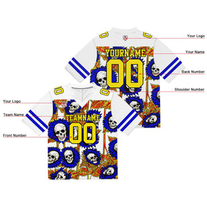 Camiseta de fútbol personalizada con nombre y número del equipo bordados a mano-color girasol-azul marino