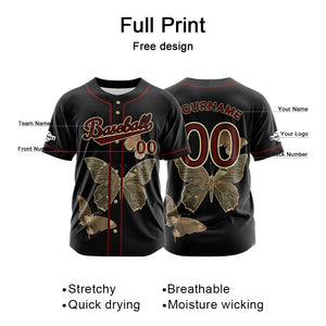 Camiseta de béisbol negra personalizada con botones para hombre mujer adulto y joven Nombre número y logotipo impresos