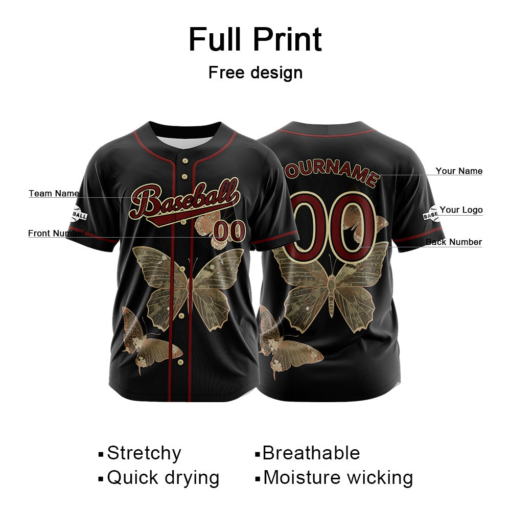 Camiseta de béisbol negra personalizada con botones para hombre mujer adulto y joven Nombre número y logotipo impresos
