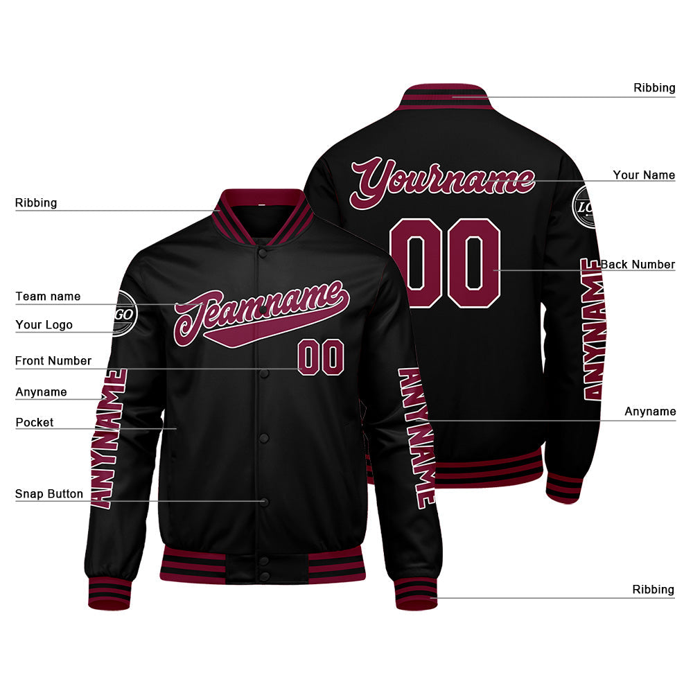 Chaquetas universitarias personalizadas en color carmesí y negro para hombres & mujeres y jóvenes & Chaquetas tipo Letterman personalizadas