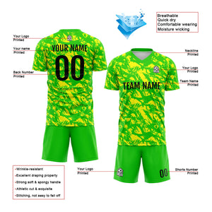 Conjunto personalizado de camiseta de fútbol verde y amarillo para niños y adultos