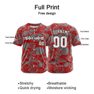 Camiseta de béisbol personalizada para hombres mujeres ni?os y jóvenes con bordados e impresión en rojo y gris