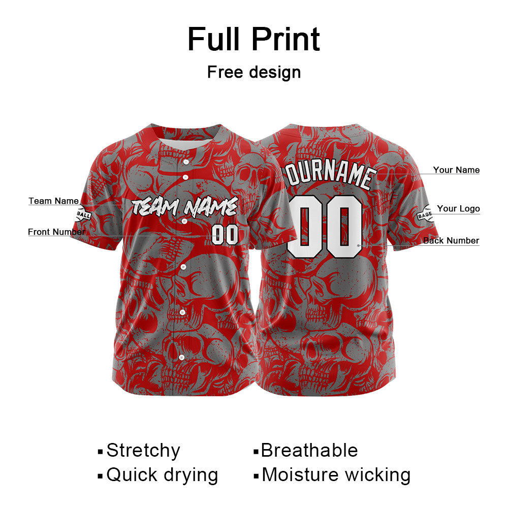 Camiseta de béisbol personalizada para hombres mujeres ni?os y jóvenes con bordados e impresión en rojo y gris