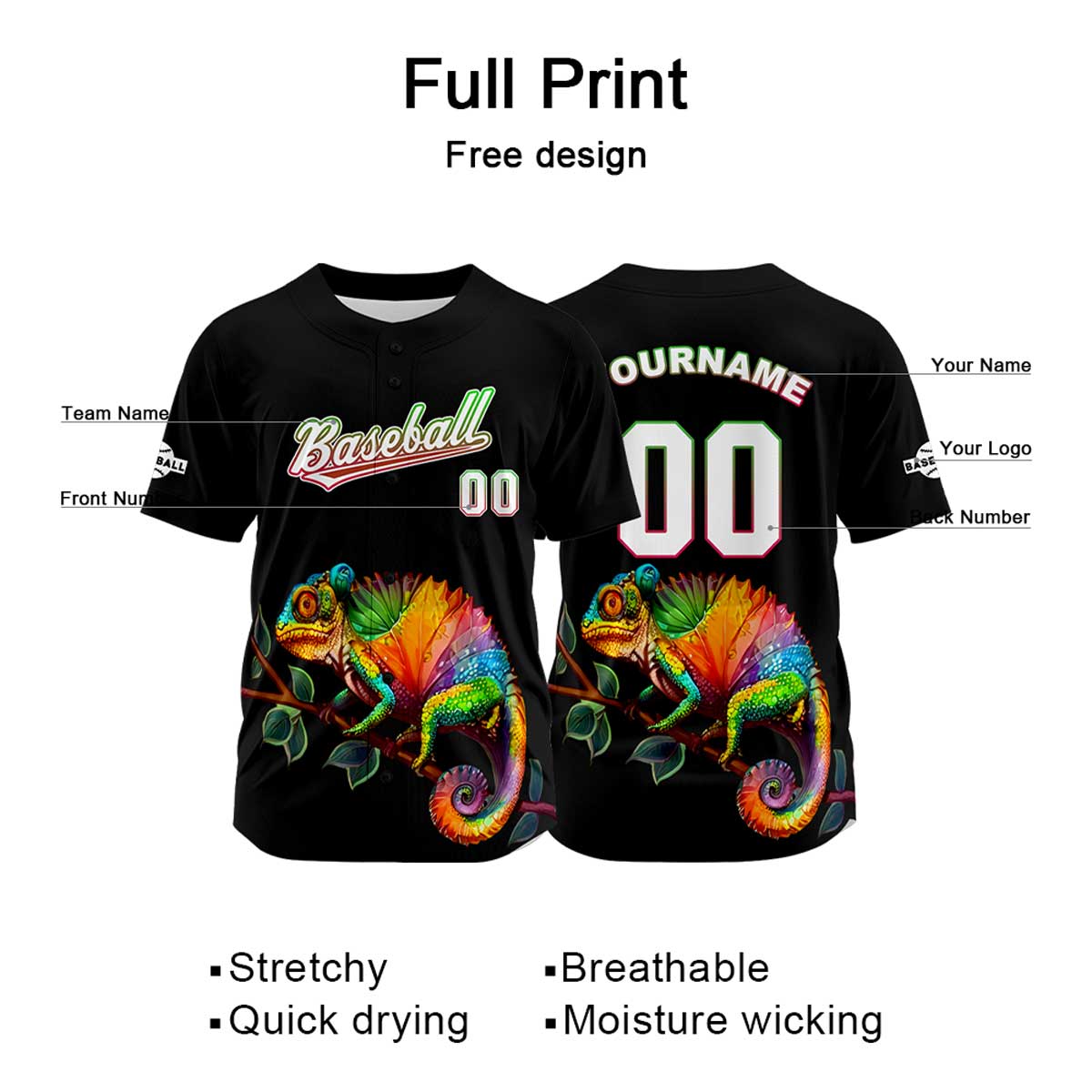 Camiseta de béisbol negra personalizada con nombre número y logotipo personalizados