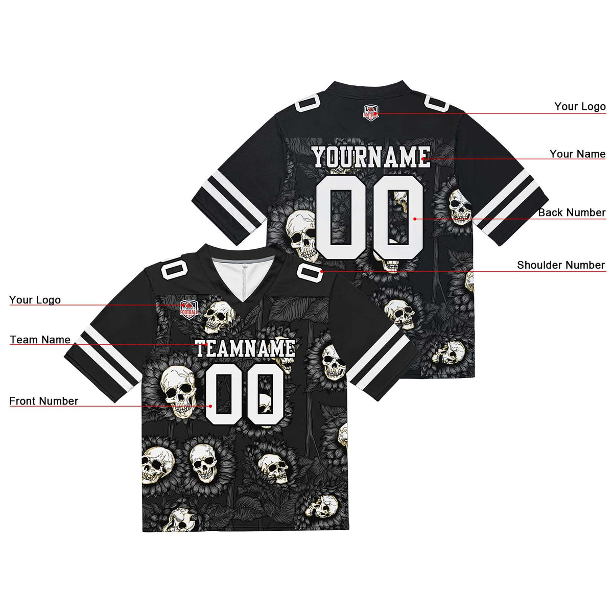 Camiseta de fútbol personalizada con nombre y número del equipo bordados y estampados -Girasol -Gris oscuro