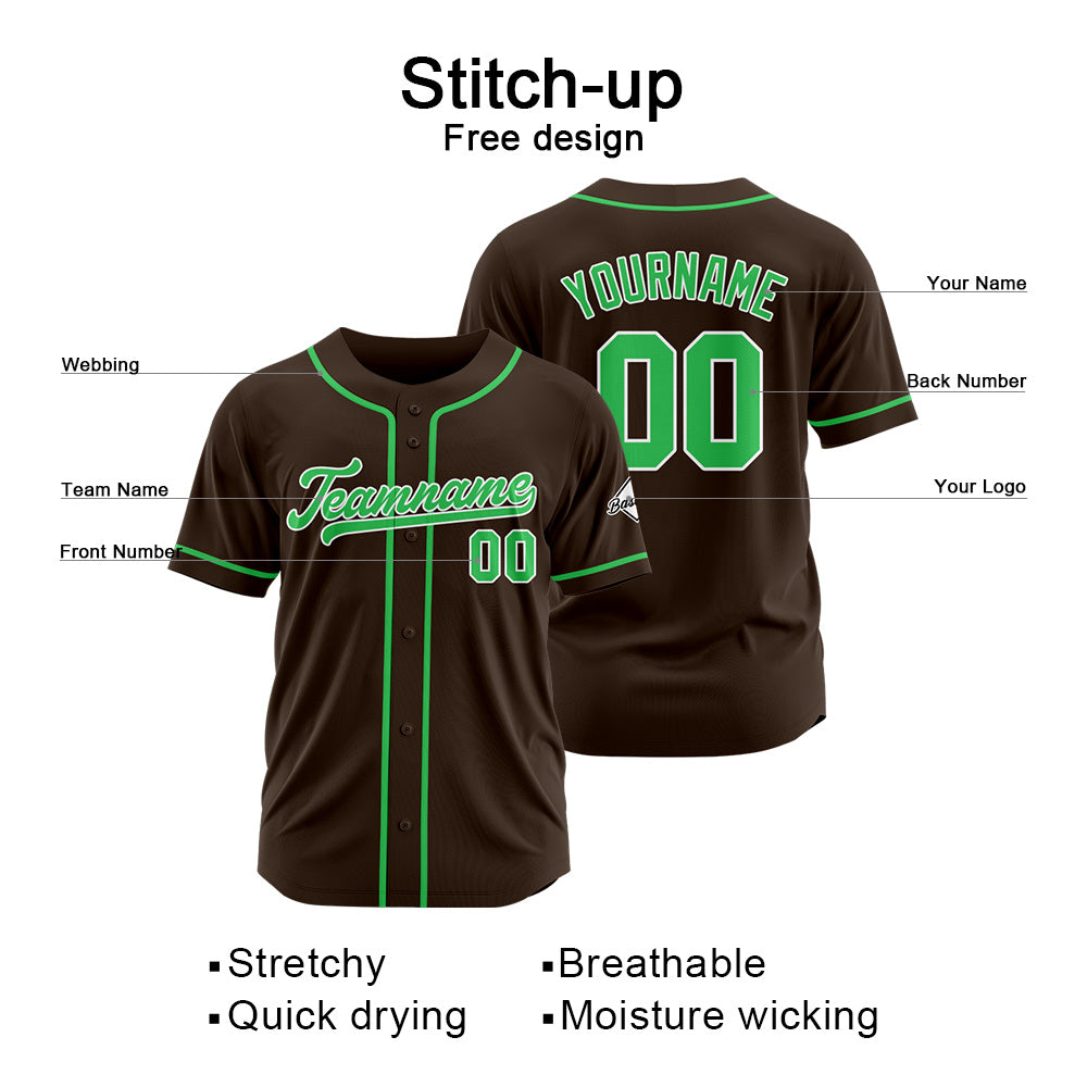 Camiseta de béisbol personalizada con diseño bordado & estilo hip hop & color marrón y verde