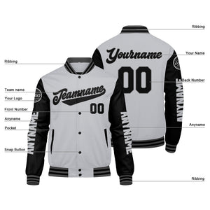 Chaquetas universitarias personalizadas en gris y negro para hombres & mujeres y jóvenes & Chaquetas Letterman personalizadas