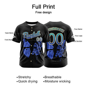 Camiseta de béisbol negra personalizada con botones para hombre mujer adulto y joven Nombre número y logotipo impresos
